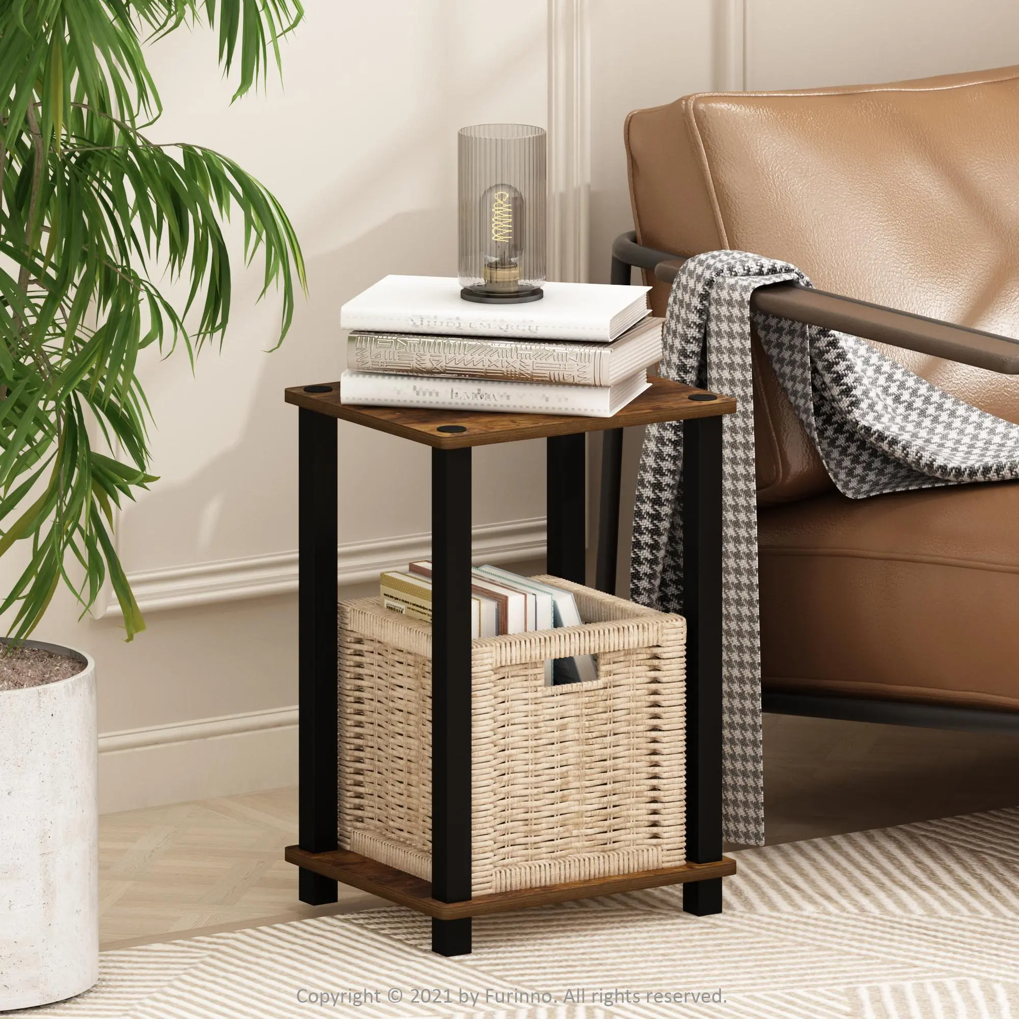 Amber Pine Simplistic 2-Tier End Table - Corner, Dual-Use, Easy with Open Shelf Storage, Quick Assembly for Bedrooms, Small Spaces, 2-Tier End Tables, Corner End Tables