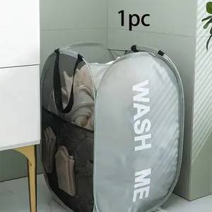 Home Foldable Dirty Clothes Basket, Collapsible Laundry Hamper, Laundry Storage Bin, Bucket Shape Washing Basket, Bathroom Dirty Clothes Organizer, New Style Folding Mesh Basket