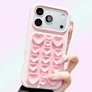 Cute Heart Silicone Suction Phone Case Stick-On Shockproof Case for Hands-Free Selfies & Mirror Mount for iPhone 17 Pro Max cases 16 15 14 13 Pro Max
