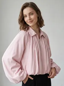 Women's Cropped Bomber Jacket Zipper, Puff Sleeves, Stylish Women's Outerwear, Trendy Fashionable Solid Design, Perfect for Casual Wear & Daily