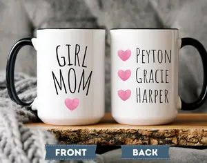 Girl Mom Personalized Pink Mug, Custom Mom of Girls Gift, Mother's Day Baby Girl Reveal Cup