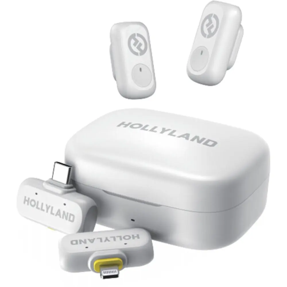 Hollyland LARK A1 Combo 2-Person Wireless Microphone System with USB-C and Lightning Connectors for Mobile Devices | Ivory White, 2.4 GHz