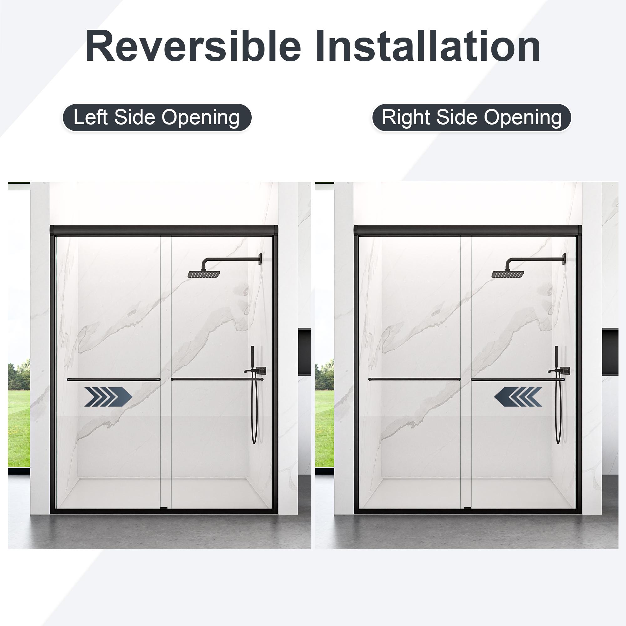 56-60" W x 72" H Semi-Frameless Double Sliding Shower Door, Bypass Shower Enclosure with 1/4" (6mm) Thick SGCC Tempered Safety Glass, Adjustable Width, Rustproof Chrome Frame, Easy Install Sliding Bathroom Door