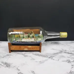 Ship Bottle Diorama Clay Wood with Stand Vintage