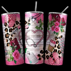 Personalize Nurse Tumbler Custom 20 oz Sublimated Double Walled Vacuum Insulated with Plastic Lid & Metal Straw Perfect Gift for Holidays Birthdays or Anniversaries