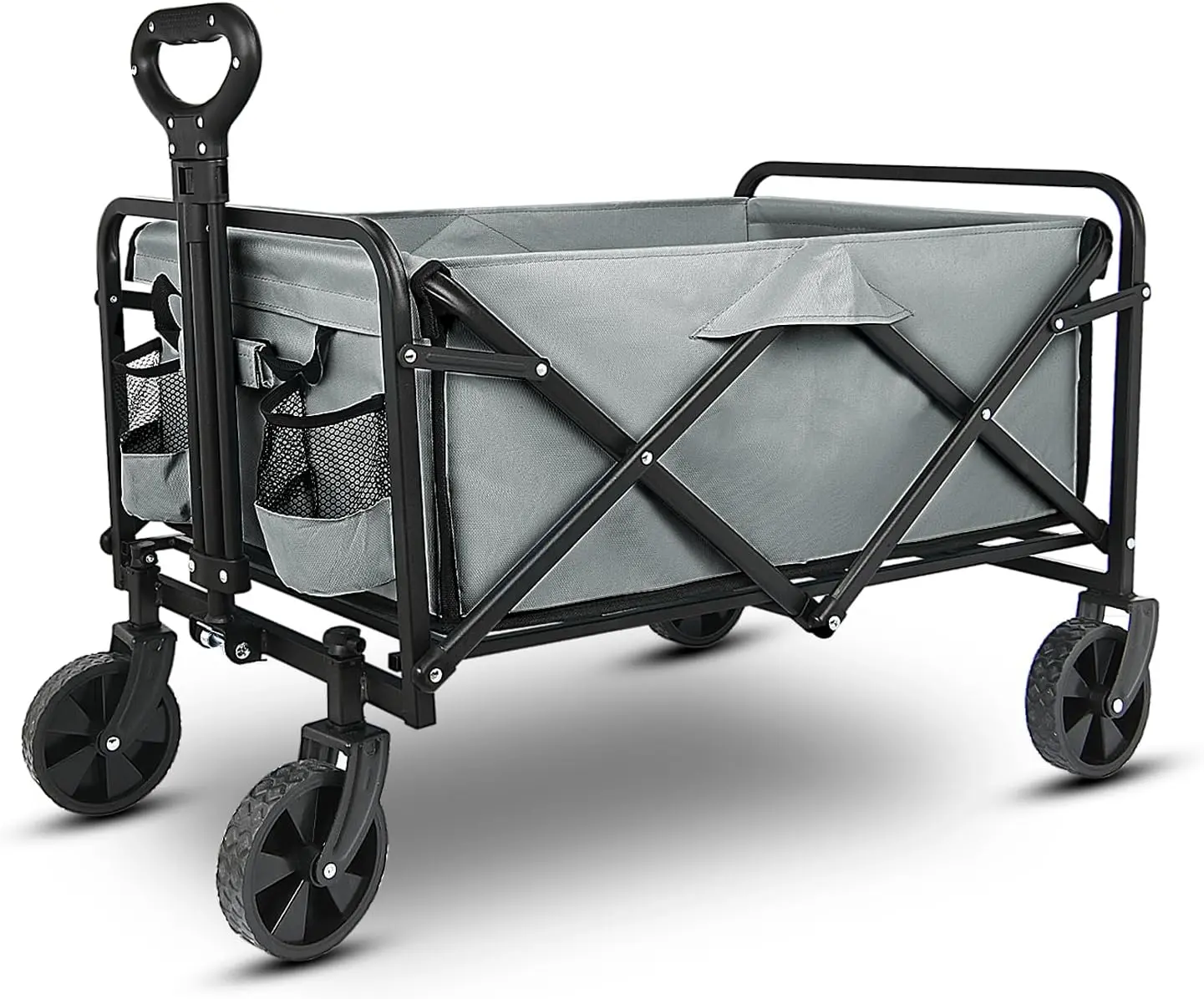 Yesker Heavy-Duty Foldable Iron Frame Garden Wagon - 220lbs Capacity Spacious & Easy-to-Use Compact Utility Trolley with 600D Oxford Fabric, All-Terrain Wheels, for Gardening, Beach Shopping (Gray)