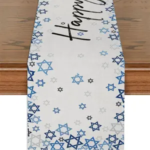 Star Pattern Table Runner, Rectangular Table Decor, Table Decoration Supplies for Home Kitchen Dining Room, Hanukkah Decorations