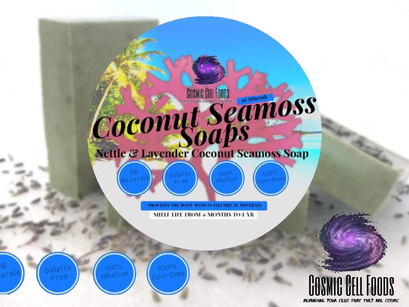 Coconut Seamoss Soaps - “Nettle & Lavender” - Purple Seamoss - Coconut Milk - LYE FREE - 92 Minerals