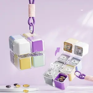 Multi-Spec Colorful Magic Pill Box, Supplement Organizer, Vitamin Organizer, Large Capacity Sealed Moisture-Proof Portable Week Planner, 8 Compartments with Strap for Backpack