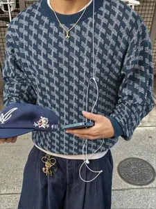 Men's Casual Vintage Jacquard Knit Sweater, Round Neck Pullover Long Sleeve Top, Knitwear, Fall & Winter Fashion, European Style