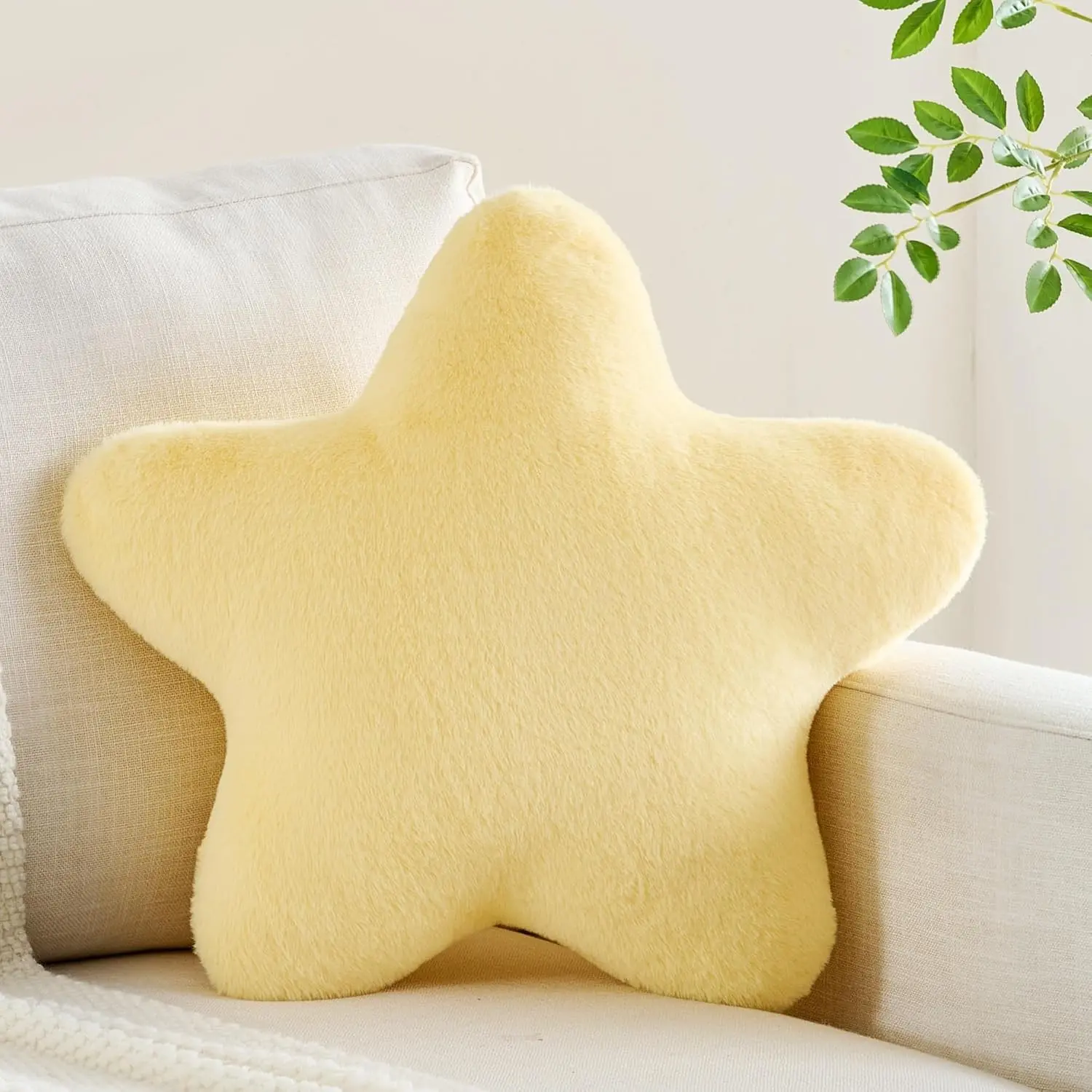 CANGHI Star Pillow,Star Shaped Pillow,Yellow 19.6" Decorative Pillow | Soft faux rabbit fur star cushion,cute pillows,accent pillows,cozy aesthetic accent for couch, bed, bedroom, living room