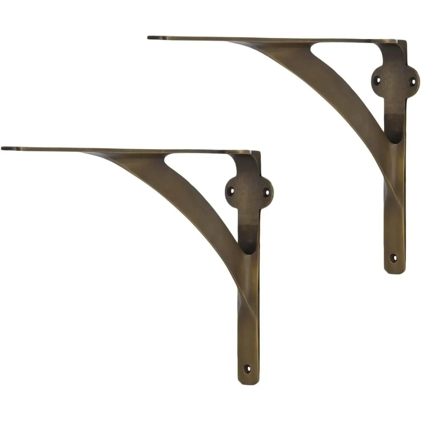 [Set of 2] Brass Shelf Brackets for 8", 10", 12" Shelves,  Shelf Brackets, Heavy Duty Brass Shelf Bracket - L Brackets for Wall Shelves, Hardware Included, Antique Brass 7 3/8" x 9 7/8"