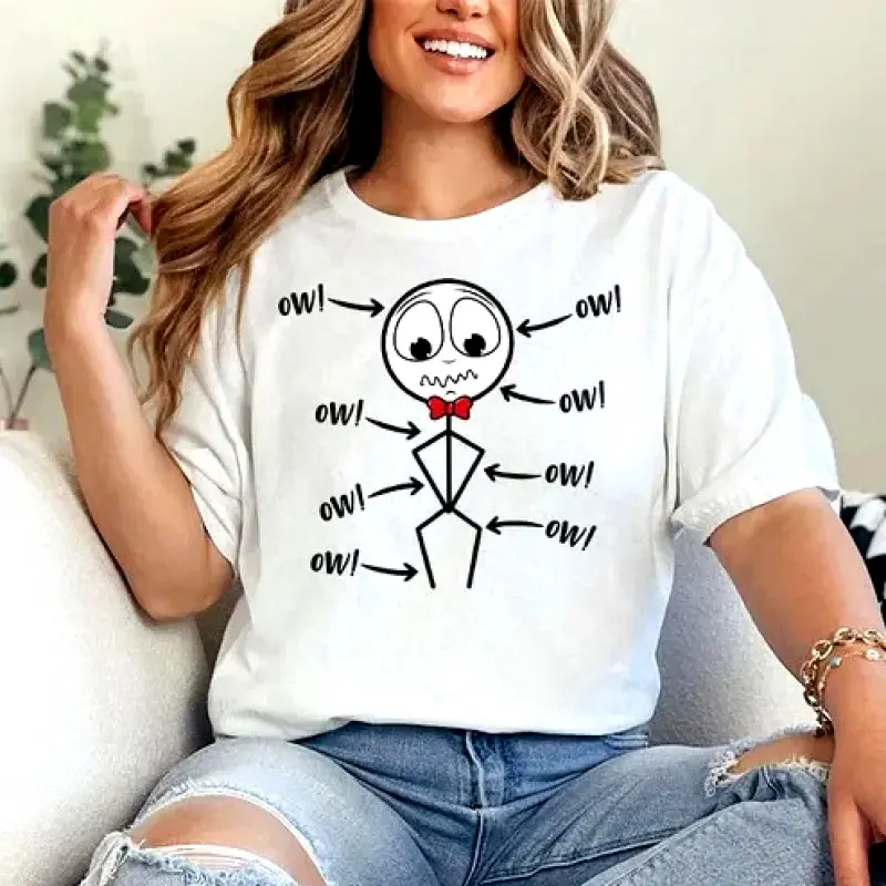 Medical Joke T-Shirt, Funny Stick Figure Pain Shirt, Ow Ow Ow Physical Therapy Tee, Chronic Pain Awareness Gift, Massage Therapist Humor Tee