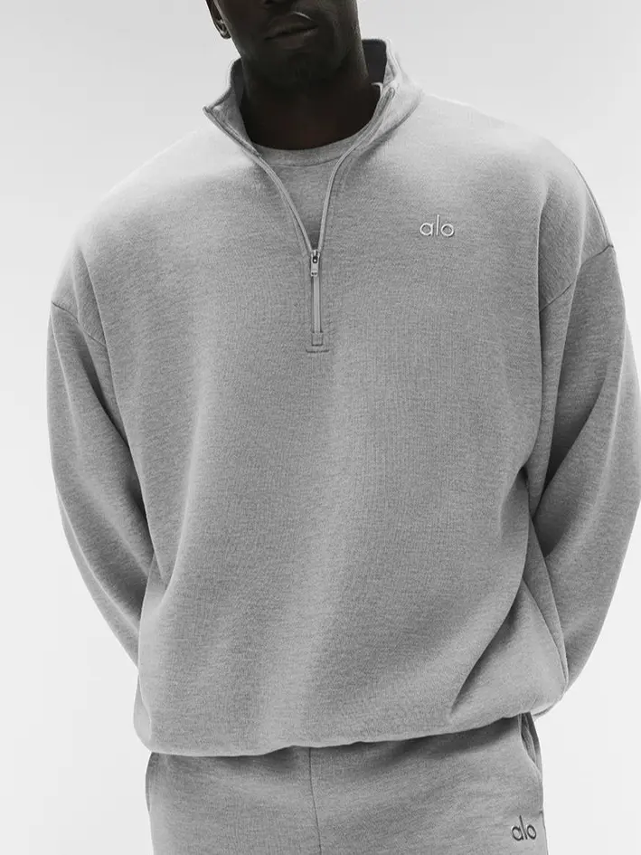 ALO  1/4 Zip Pullover Grey Oatmeal Over Size - Oversized Fit & Sophisticated Color for Everyday Wear