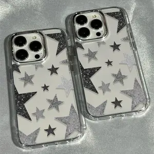 Apple iPhone 17 16 15 14 13 12 Plus Pro Max Series Luxury Transparent Electroplated Lens Protective Case, Soft Phone Case with Star Trend Pattern
