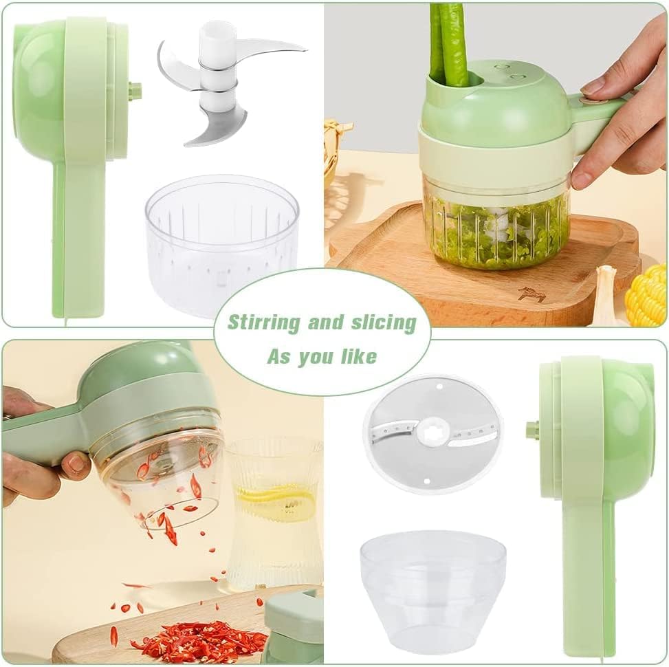 4 in 1 Portable Electric Vegetable Cutter Set - Mini Food Slicer & Chopper, Multifunctional Wireless Grinder, Peeler & Clean Brush Function for Kitchen, Food Processor, Kitchen Tools