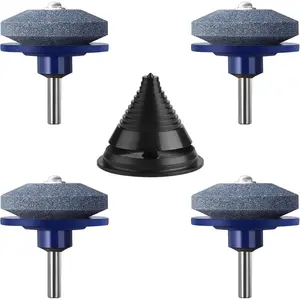 4 count Lawnmower  Sharpener, Universal Rotary Lawn Mower  Sharpener with Balancer for Any Power Hand Drill (Blue)