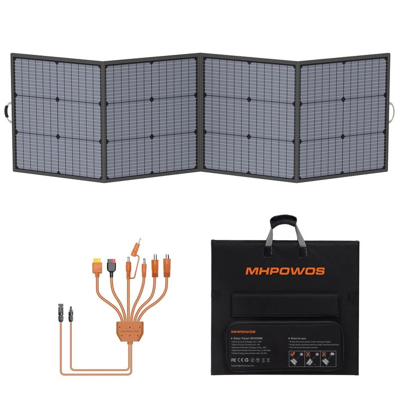 MHPOWOS 220W 440W Portable Solar Panel for Power Stations, 40V Foldable Monocrystalline Solar Charger, 23.5% High Efficiency, IP67 Waterproof with 4 Kickstands for RV, Camping, Off-Grid & Emergency Backup
