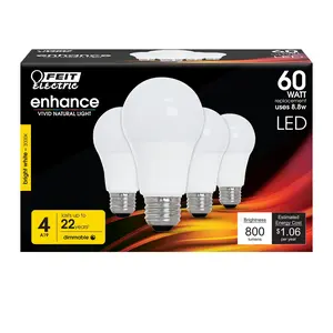 Feit Electric 60 Watt Replacement Bright White E26 Base A19 Dimmable Enhance LED Light Bulb 4 Pack