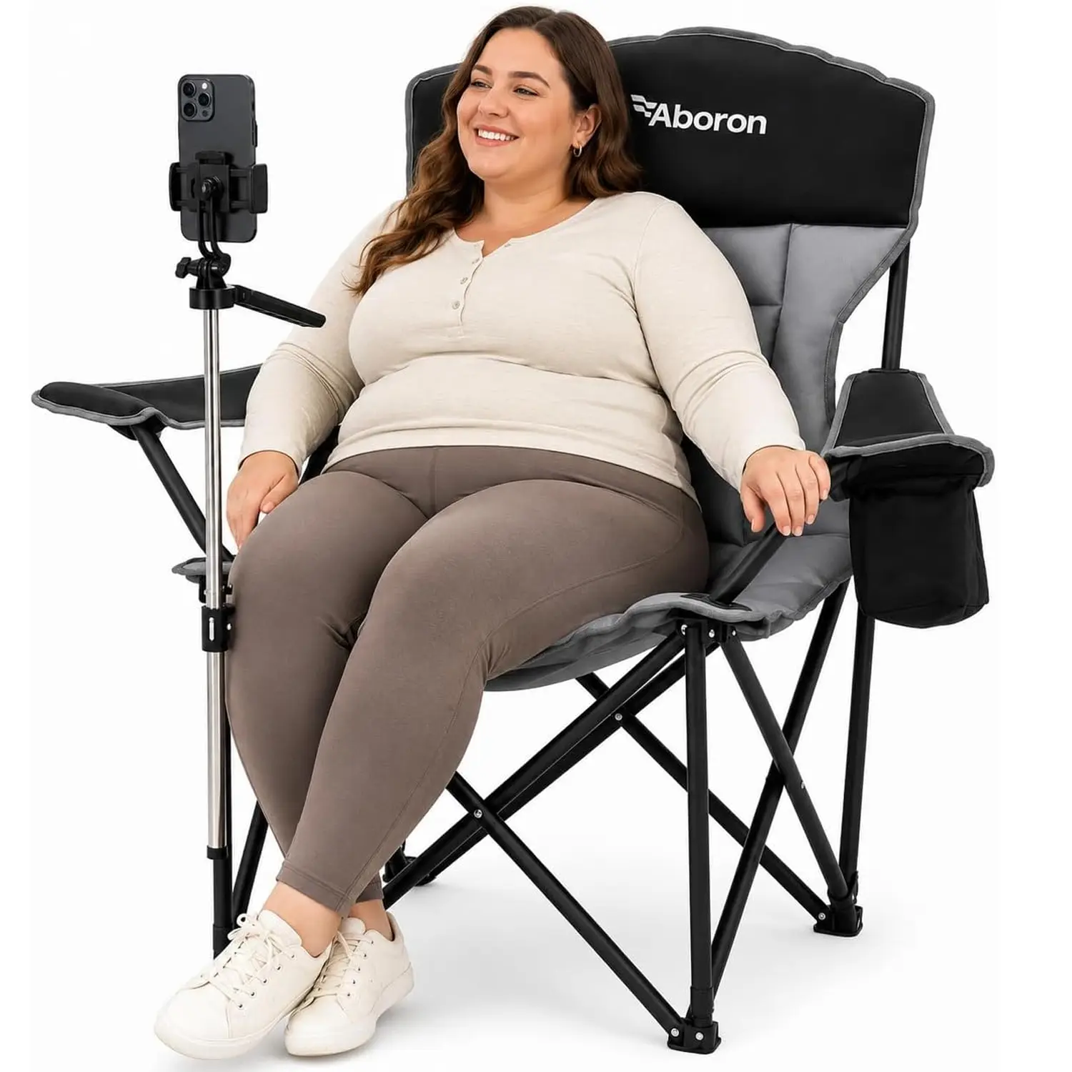 ABORON Camping Chair with Phone Holder, Folding Portable Outdoor Chair Support 600 lbs, Padded Lawn Chair with Cooler Bag, Cup Holder & Side Pocket for Camping, Beach, Sports tiktokshopbacktoschool