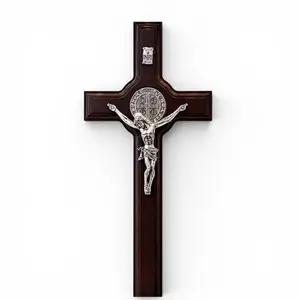 SAINT BENEDICT LARGE WOODEN WALL CRUCIFIX '' 13''