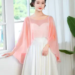 Elegant Women Chiffon Capes Summer Solid Color Dress Cover Up Evening Wedding Capes Shrug Bridal Shawl Wraps Party Acces