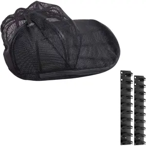 Kit: 1 Heavy-Duty Cap Washer with Protective Mesh for Washing Machine + 2 Wall Mount Hat Organizer Racks - Cap Storage and Cleaning (Black)