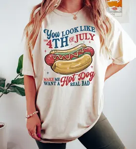 You Look Like the 4th of July Tee, Retro America Shirt, Hot Dog Funny Shirt, Fourth of July Gift, Independence Day Shirt