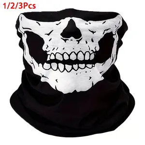 Skull Face Mask - 1/2/3pcs Face Mask with Skull Design, Wind-Resistant Scarf, Breathable Bandana & Balaclava for Sports & Outdoor Halloween Activities