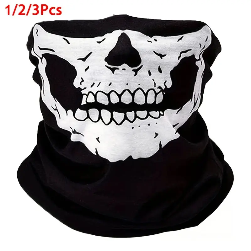 Skull Face Mask - Multi-Pieces (1/2/3pcs), Wind-Resistant Scarf, Breathable Bandana, Balaclava for Sports & Outdoor Activities