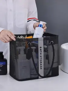 Large Capacity Mesh Toiletry Bag, Multifunctional Toiletry Bag, Letter Pattern Toiletry Bag with Handle, Toiletry Storage Bag for Bathroom, Swimming Pool, Travel, Camping