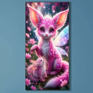 5D DIY Full Drill Round Diamond Painting - Diamond Art Kit Pink Fairy Fox Mosaic, Canvas - DIY Wall Decoration, Home Wall Art, Suitable for Halloween and Christmas, Birthday and Anniversary Gifts, Diamond Painting Kits