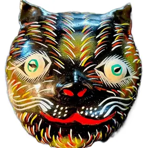 Vintage coconut Mexican cat mask decor