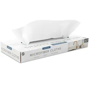 S&T INC. 30 Pack Reusable Paper Towels with Box, Non Woven Towels for Home, Microfiber Towels for Cars, Cleaning Rags, White, 12 Inches x 12 Inches, 30 Count