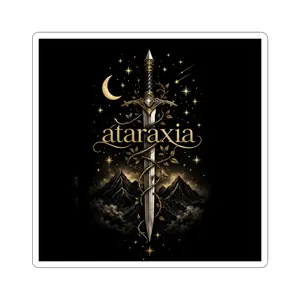 Ataraxia Sword Sticker | Kiss-Cut Sticker, Moon & Mountain Design