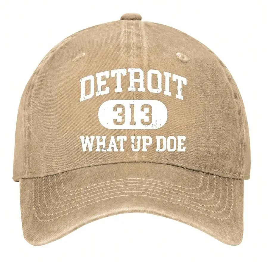 Vintage Washed Detroit 313 Local Slang & Area Code Pride Adjustable Classic Baseball Cap - Lightweight Sports & Outdoor Accessory Hat, Casual Hat, Vintage Washed Hat