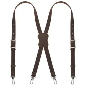 NUTUCH Genuine Leather Suspenders for Men Vintage Western Heavy Duty Dress Braces with 8 Adjustable Holes & High-Quality Hooks