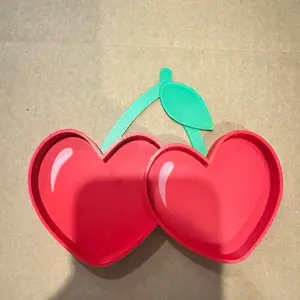 Cherry-Shaped Trinket Tray with Green Leaf Design for Decorative Storage