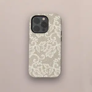 White Lace Phone Case, Trendy Aesthetic Protective Cover for iPhone 17 16 15 14 13 12 11 Pro Max, Samsung S25 S24