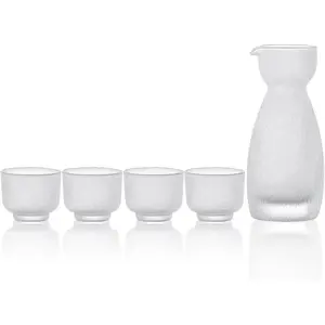5 Piece Japanese Glass Sake Set Contains 1 Sake Bottle and 4 Sake Glasses