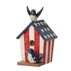 Enesco Jim Shore Heartwood Creek Four Seasons Patriotic Decorative Birdhouse Figurine 5.2 Inch
