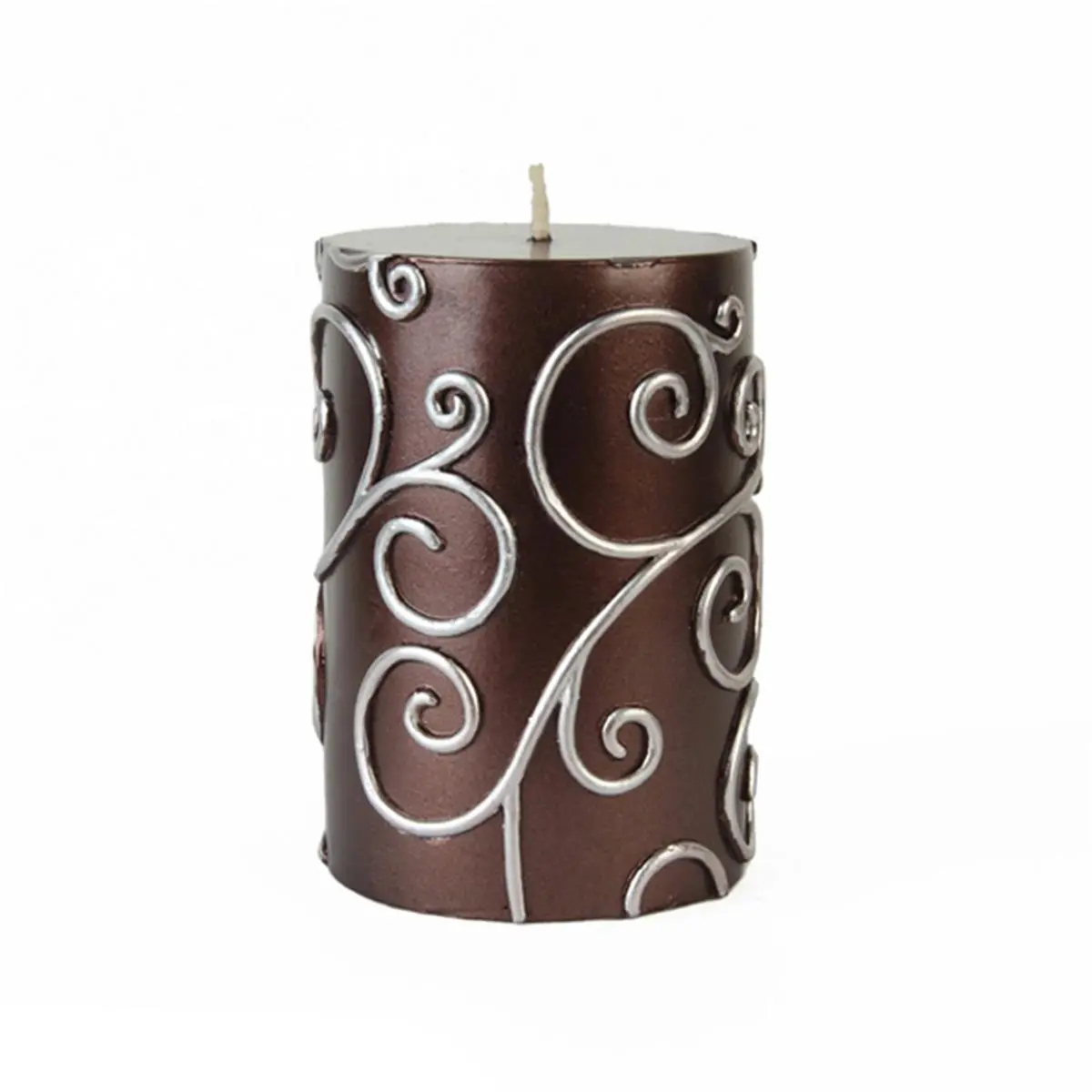 Traditional Classic Pillar Decorated Candle, 3x4 in Brown Formal Scroll Long Candle, 30-Hour Burn Time, for Wedding Centerpieces, Home Decor Supplies, Decorated Candles