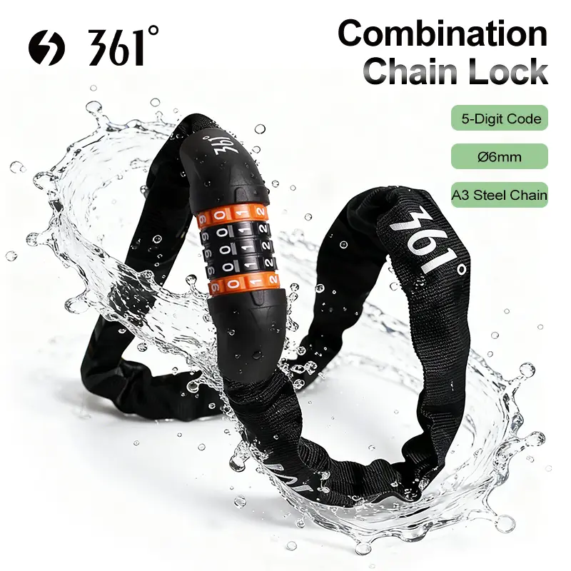 361° Combination Bike Lock, Heavy Duty 1m Antitheft Chain with Secure 5-Digit Resettable Code, Cycling Accessory for Mountain & Road Bikes, Antitheft Device Chain Locks, Accessories, Bike Security