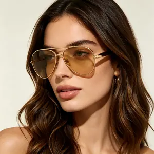 Rich Auntie Retro Gold Aviator Sunglasses for Women Men 2026 Metal Oversized 70s Aviators Lustrous Gold Frame Contemporary Edge UV400 Protection