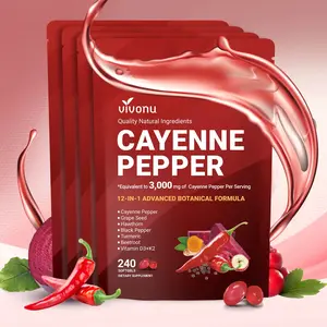 （Flash Sale 4-pack） Cayenne Pepper Softgels Supplement, Supports Leg Vein, Heart and Blood Vessel Health, with Vitamin E D3+K2 and Extracts of Grape Seed, Hawthorn, Beetroot and Others (240 Softge /1 Bag) SummerVibes