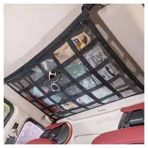 Upgrade Car Ceiling Cargo Net Pocket,31.5"x21.6" Strengthen Load-Bearing and Double-Layer Mesh Car Roof Storage Organizer, Truck SUV Van Travel Long Road Trip Camping Interior Accessories