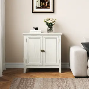 Royalcraft 2-Door Buffet Cabinet with Storage, Bohemian Sideboard with Adjustable Shelves, Wood Credenza Cabinet, Console Table for Bedroom, Living Room, Dining Room, Hallway, Grayish-White