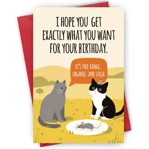 1PC Cat-Themed Birthday Card, "I Hope You Get Exactly What You Want For Your Birthday - It's Free Range, Organic, And Local" Design, For Cat Owners/Friends, Perfect for Playful Birthday Wishes, Positive Message Card, Greeting Card