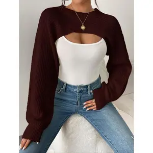 Women's Mock Neck Long Sleeves Super Cropped Knitting Sweater Tops, Comfort Casual Basic Minimalist Womenswear Cropped Tops for Spring, Fall Clothes, Bolero Short Sweater Jumper Knitwear, Fall Sweater, Downtown Girl Clothes Gamis Crewneck Fitted Red