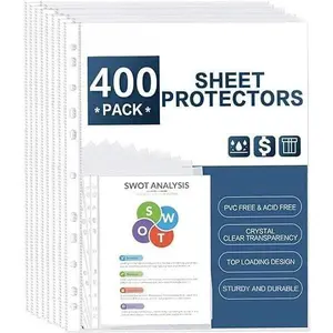 Sheet Protectors,  400 Pack Clear Heavy Duty Plastic Page Protectors Sheet Reinforced 11-Hole Fit for 3 Ring Binder Fits Standard 8.5 x 11 Paper, 9.25 x 11.25 Top , Excluding Acid